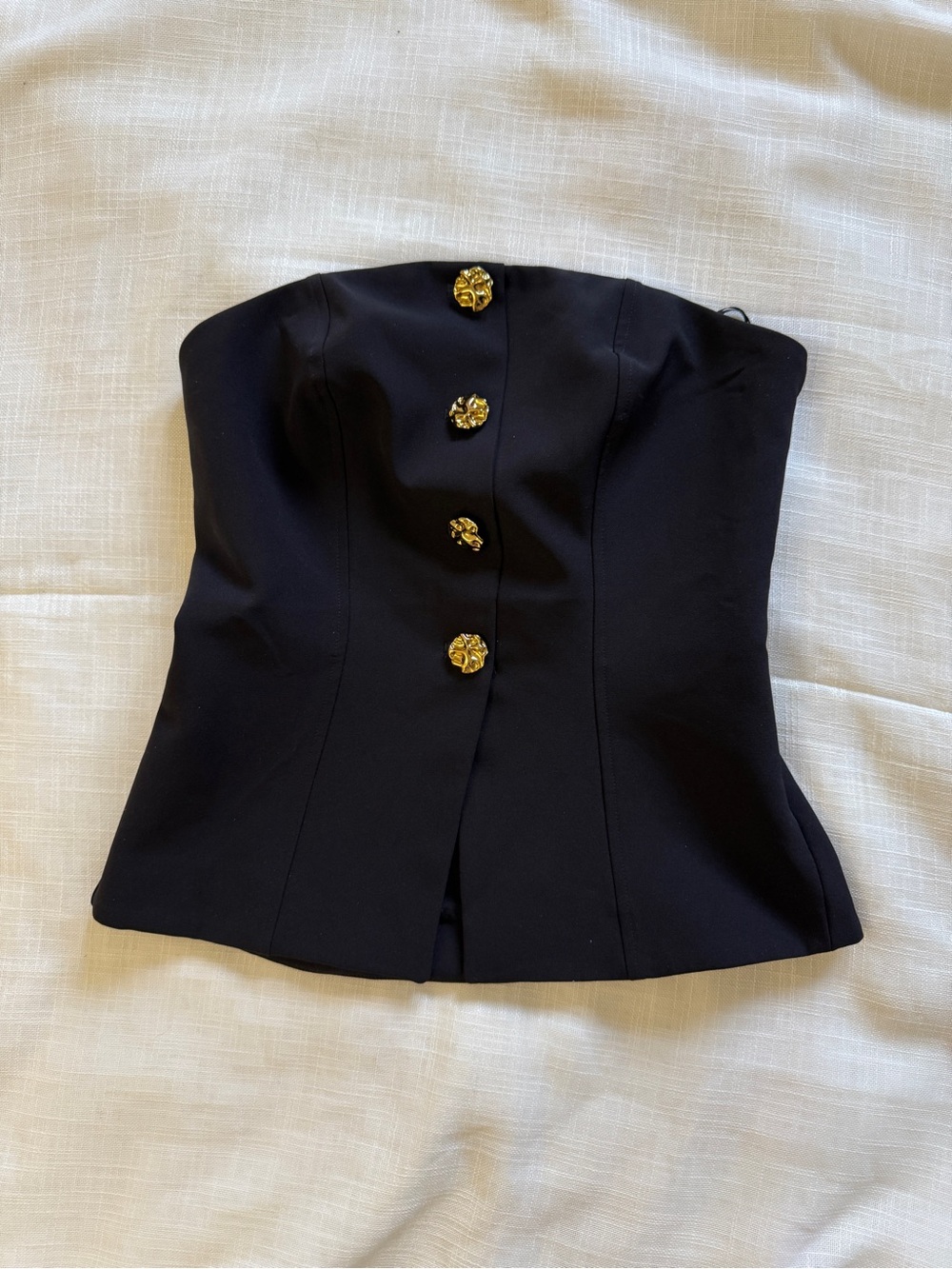NWOT Express women black strapless corset camisole with gold buttons down, sz 2